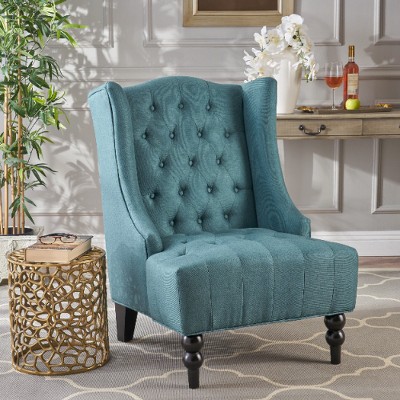 Tufted Wingback Chair, Diamond Stitch Accent Chair, Arm Chair with Turned Birch Wood Legs -Christopher Knight Home Sofa Chair
