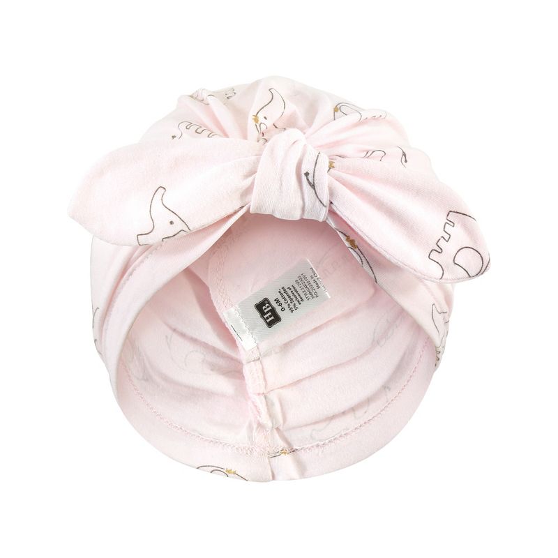 Hudson Baby Infant Girl Turban Cotton Headwraps, Pink Gray Elephant, One Size, 5 of 6