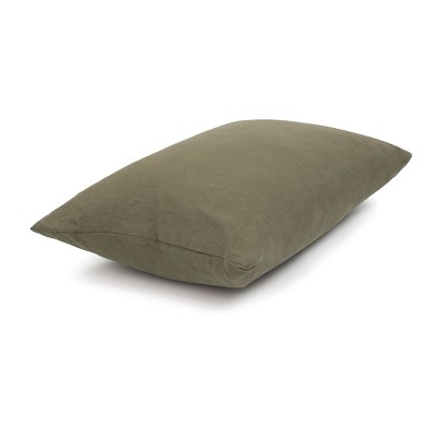 Moss Green French Linen Lumbar Throw Pillow 22" x 15"