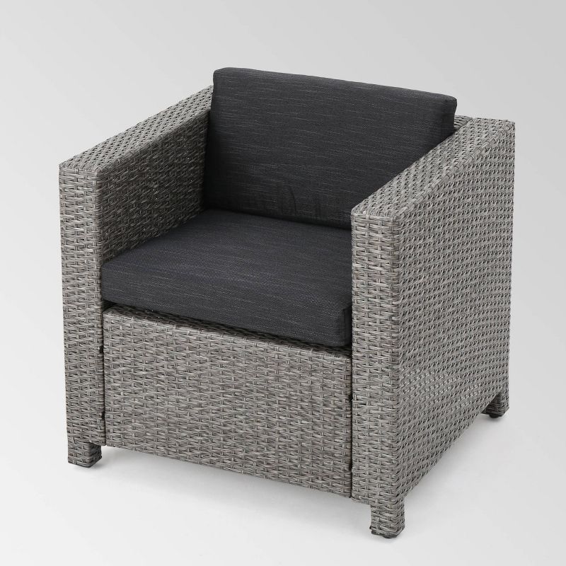 Puerta 5pc Faux Rattan Loveseat Chat Set - Mix Black/Dark Gray - Christopher Knight Home, 4 of 8