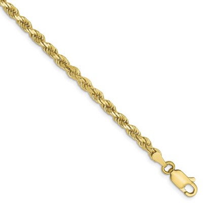 Black Bow Jewelry 3mm 10k Yellow Gold Diamond Cut Solid Rope Chain Bracelet