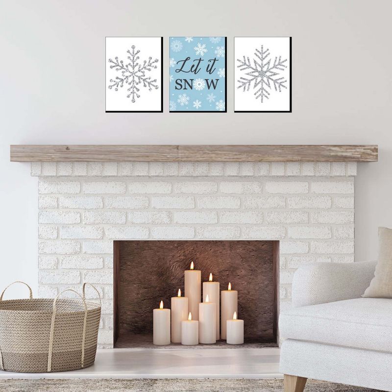 Big Dot of Happiness Winter Wonderland - Holiday Wall Art and Blue Snowflake Decorations - 7.5 x 10 inches - Set of 3 Prints, 4 of 8