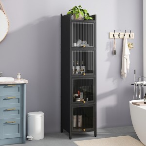 SKRAN Tall Bathroom Cabinet, Freestanding Fluted Floor Narrow Cabinet with Glass Doors and  Storage for Kitchen, Living Room - 1 of 4