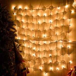 Joyfy 100 Bulbs Warm White Christmas Net Lights 4ft x 4ft, Xmas Indoor/Outdoor Mesh Lights for Christmas Eve Night Xmas Tree Party Bushes Decoration - 1 of 4