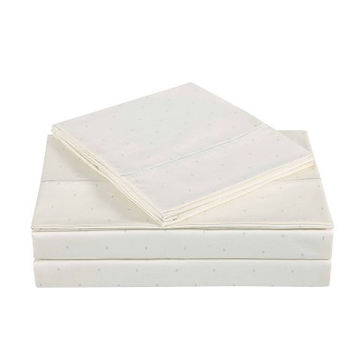 Twin 310 Thread Count Classic Dot Printed Cotton Sheet Set Almond Milk - Charisma