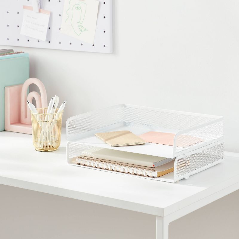 Mesh Stacking Letter Tray with Wide Side Opening White - Brightroom&#8482;, 3 of 7