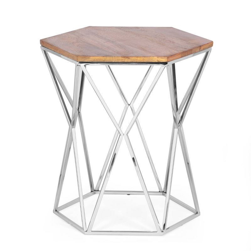 Cowger Rustic Glam Handcrafted Mango Wood Side Table Walnut/Polished Nickel - Christopher Knight Home, 1 of 10