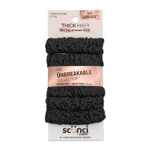 scünci Unbreakable Ruched Comfy Hair Elastics - Black - Thick Hair - 6pk - 1 of 4