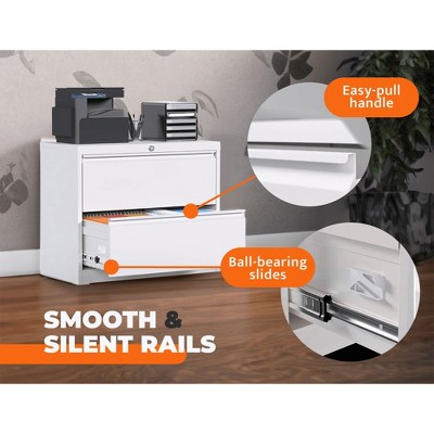 White Metal Lockable 2-Drawer Lateral Filing Cabinet