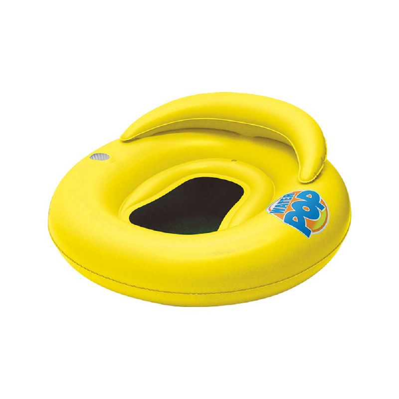 Swim Central 50" Inflatable Yellow Water Pop Floating Lounger with Black Mesh Seat, 1 of 3