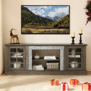70" Modern Farmhouse TV Stand for 75 Inch TV, Media Console with Faux Stone & Glass Door for Living Room-3irtyhousy - 1 of 4