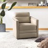 Eulalia 28.74''Wooden Upholstery Wide Genuine Leather Swivel Chair with Swivel Metal Base and  Squared Arms | ARTFUL LIVING DESIGN - 2 of 4