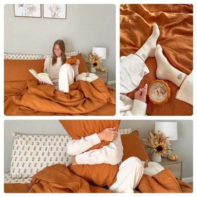 Twin Umber Linen Duvet Cover and Pillow Sham Set