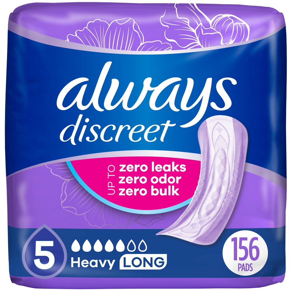 Always Discreet Incontinence Pads - 5 Drop Extra Heavy Long Pads - 156ct