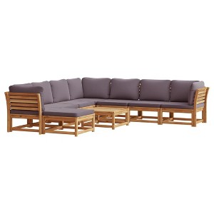 vidaXL Patio Lounge Set 9 Piece with Cushions - Solid Acacia Wood for Garden Patio and Deck, Dark Gray Cushions - 1 of 4