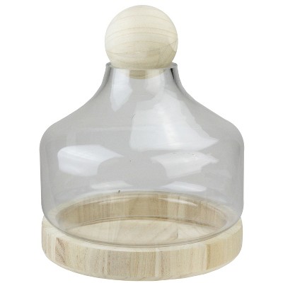 Northlight 11.75" Transparent Glass Hurricane with Decorative Wooden Lid and Base