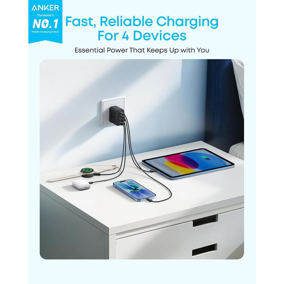 Anker Zolo USB C Charger Block, 50W Max Fast Charging, 2 USB C & 2 USB A, for iPhone 17/16, MacBook, iPad, Pixel, Galaxy, Apple Watch (1-Pack, Black) - thumbnail 6