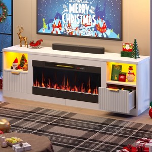 Bestier 70" Fluted Glossy Fireplace TV Stand with 36" Fireplace & LED Light Modern Entertainment Center with Cabinets - 1 of 4