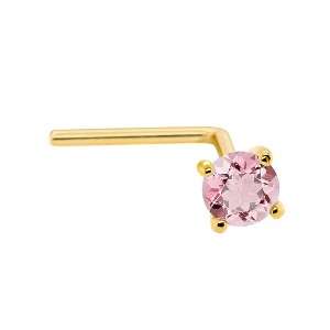 Jewelry Avalanche 22G 14K Gold L-shape Nose Stud with Pink Tourmaline Gemstone - 1 of 2