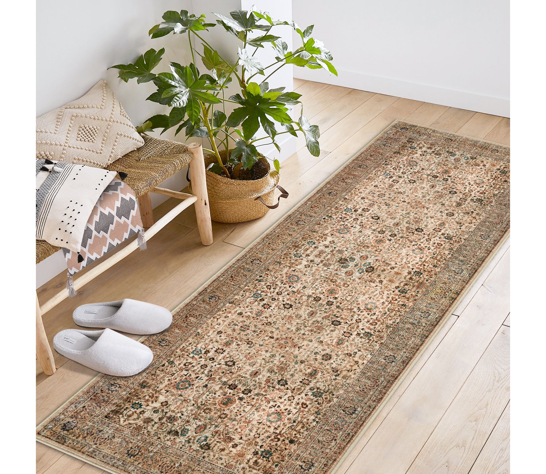 Area Rugs for Living Room Bedroom, Large Washable Rug, Vintage Floral Boho Carpet for Indoor Dining Room and Kids Room, Non Slip & Low Pile