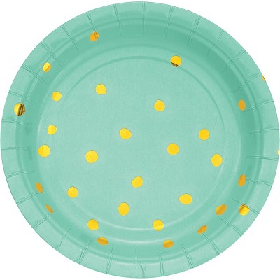 24ct Fresh Mint Green and Gold Foil Dot Dessert Plates Green