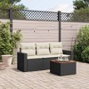 vidaXL Patio Sofa Set with Cushions Outdoor Furniture 4 Piece Poly Rattan - Black and Cream - 2 of 4
