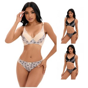 INSPIRE CHIC 3 Sets Women's Floral Mesh Push-Up Underwire Lace Bra and Underwear Lingerie Set - 1 of 4