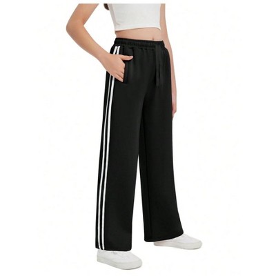 Mocamel Girl's Solid Color Adjustable Drawstring and Side Stripe Embellished Loose Pants Comfortable Casual Daily Sport