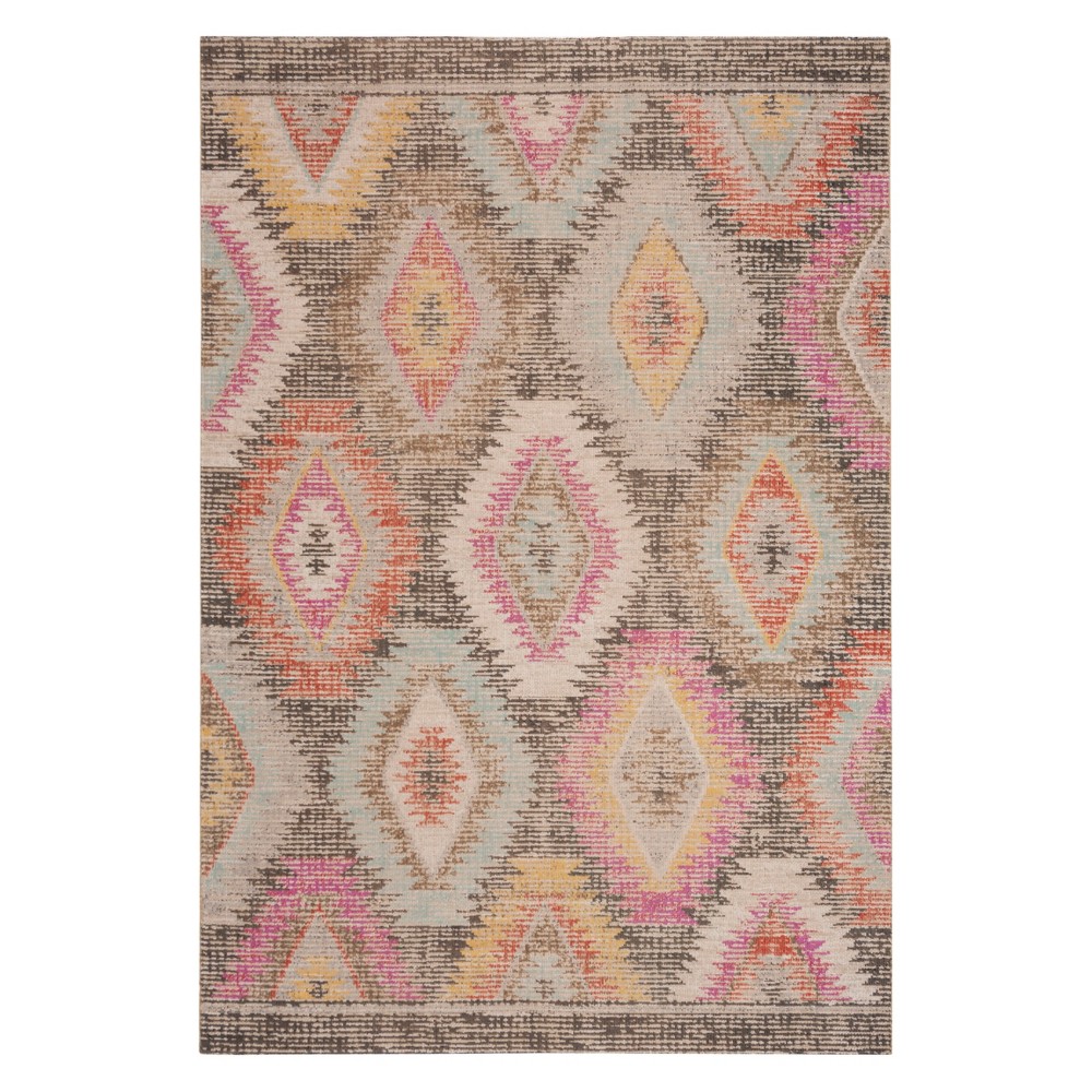 4'x6' Estela Geometric Design Loomed Rug Gray/Multi - Safavieh