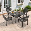 5-Piece Cast Aluminum Outdoor Dining Set: Round Table, Stackable Chairs & Red Cushions - All-Weather Patio Furniture for Your Backyard - 2 of 4