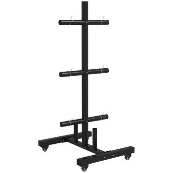 Soozier Olympic Weight Plate Rack for 2 Bars and 2" Plates, Barbell Storage Stand with Transport Wheels & Fasteners, 440 lbs. Capacity