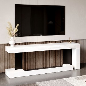 Famapy White Geometric Black-White TV Stand with Spacious Top,Modern Living Room Media Console,Floating TV Shelf,Stylish & Functional - 1 of 4