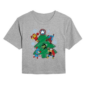 Women's - Marvel - Xmas Sketch Cropped Graphic T-Shirt - 1 of 4