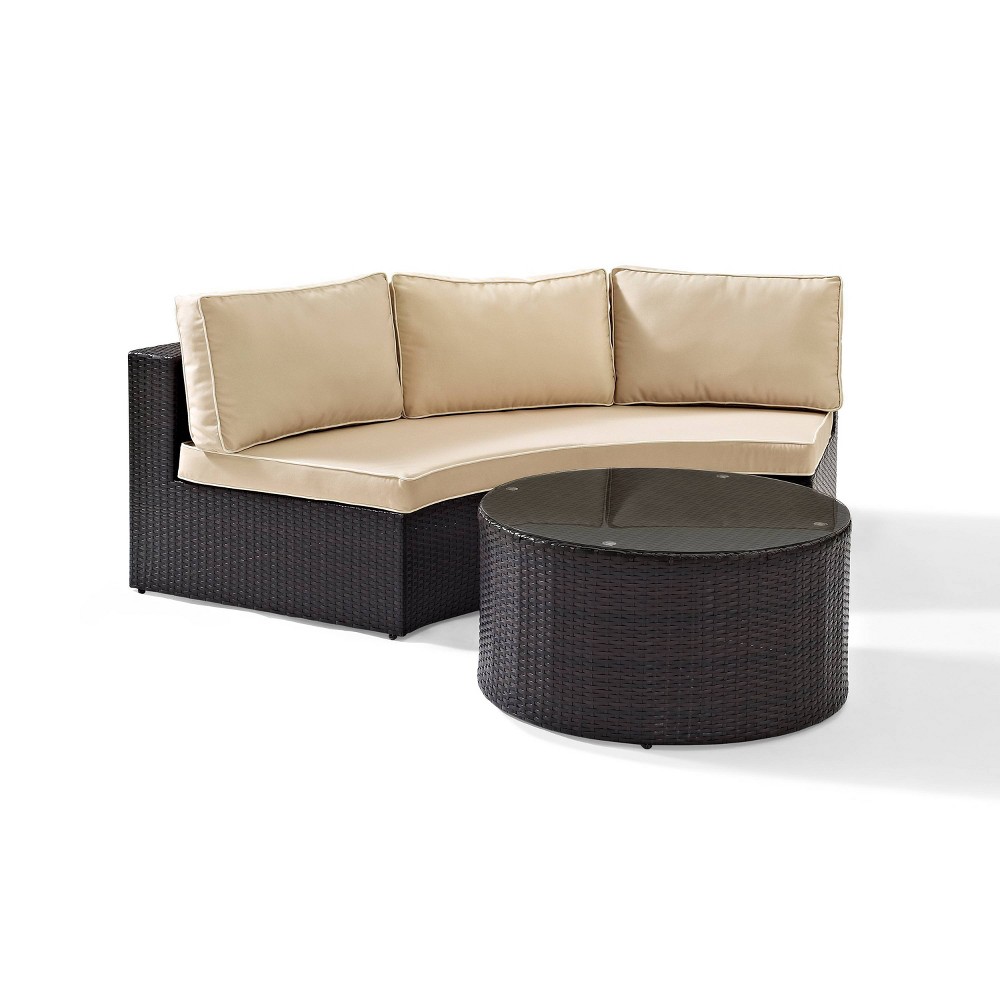 Photos - Garden Furniture Crosley Catalina 2pc Outdoor Wicker Sectional Set: UV-Resistant & Tempered Glass Table  