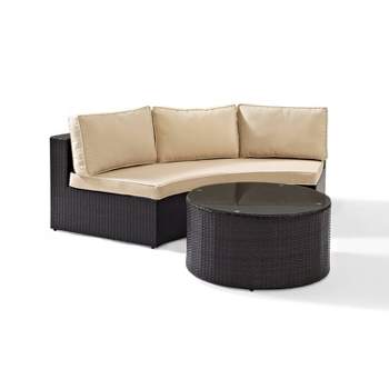 Catalina 2pc Outdoor Wicker Sectional Set - Sand - Crosley