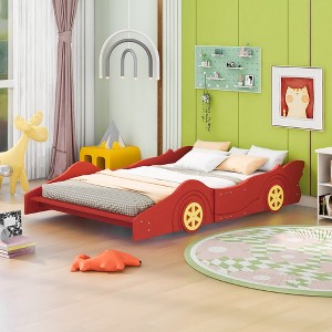 Full Size Race Car-Shaped Platform Bed with Wheels - 1 of 4
