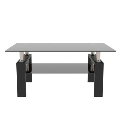 FONTOI Coffee Table with Tempered Glass, Tea Table, End Table, Square Table for Living Room Bedroom, Blackt, 23.62"*17.7"*39.37"