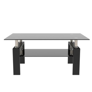 FONTOI Coffee Table with Tempered Glass, Tea Table, End Table, Square Table for Living Room Bedroom, Blackt, 23.62"*17.7"*39.37" - 1 of 4
