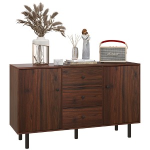 NicBex 2-Door Sideboard Cabinet with 3 Drawers Farmhouse Buffet Cabinet with Storage and Wood Legs for Kitchen,Living Room,Brown - 1 of 4