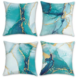 Turquoise Marble Throw Pillow Covers 18x18 Inch Set of 4 Two-Sided Teal Gold Abstract Art Modern - 1 of 4