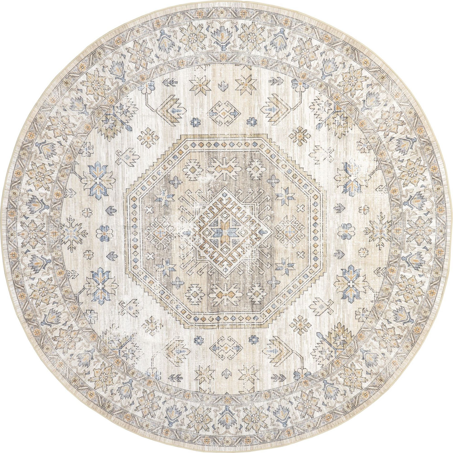 Nuloom Darby Persian Spill Proof Treated Pet Friendly Premium Machine Washable Area Rug, Round 6', Beige
