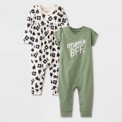 Baby Girls' 2pk Romper Set - Cat & Jack™ Sage Green 3-6M