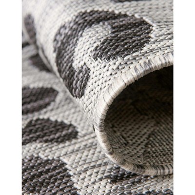 Light Gray and Black Abstract Animal Print Outdoor Runner Rug