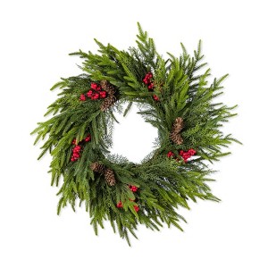24"D Christmas PE Dripping Wreath With Pinecones And Red Berries - 1 of 4