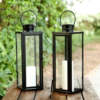 Lorient Black Metal and Glass Hanging Candle Lantern Set