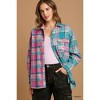 Slickblue Women's Mixed Plaid Boxy Cut Flannel, Button Down Shirt with Pocket, Pink Green/Coral Taupe, Size S-L - 3 of 4