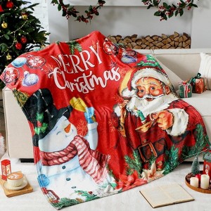 Lomsoe Santa Claus & Snowman Flannel Blanket Cozy Warm Throw Blanket with Holiday Themed Print Christmas Gift for Winter Couch Sofa Bed Home Decor - 1 of 4