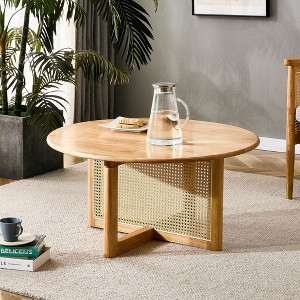 Modern Round Coffee Table Wooden Circle Tea Table With Rattan Accents For Dining Room Living Room Bedroom Home Office - 1 of 4