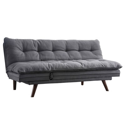 Futon with Tufted Padded Seating and Welt Trim Details Gray - Benzara