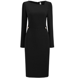 INSPIRE CHIC Women's Asymmetrical Neck Semi Formal Dressy Long Sleeve Dresses - 1 of 4